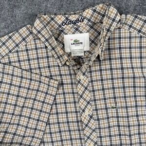 Lacoste‎ Shirt Size 44 Slim Fit Plaid Short Sleeve Button Down F - 5182 Men's